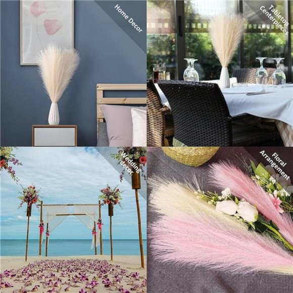 Pampas Grass Decor Fluffy Faux Pampas Grass 5 Stem 18"/45cm Pompous Grass Small - Picture 5 of 6